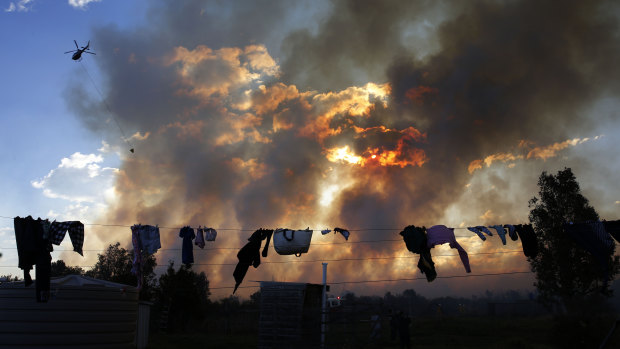 Fire crews battle to extinguish an out-of-control bushfire near homes in Salt Ash, in the NSW Hunter region.