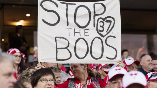 Sydney Swans fans supporting Adam Goodes after he was targeted.