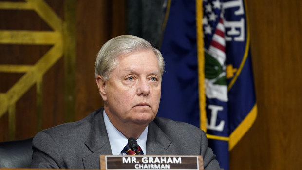 Senator Lindsey Graham, a Republican from South Carolina and chairman of the Senate Judiciary Committee, listens during a hearing in Washington, DC.
