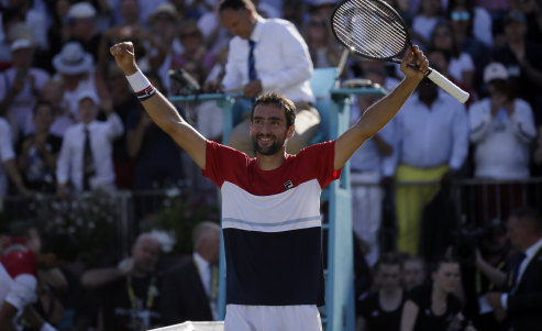 Marin Cilic after beating Novak Djokovic in the final at the Queen's Club in London on Sunday.
