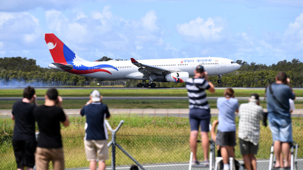 The special Nepal Airlines aircraft arrives in Brisbane on Thursday.