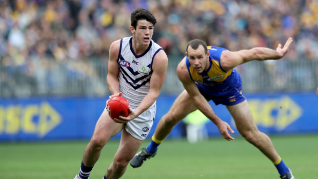 Andrew Brayshaw in action for the Dockers during the round 20 Western Derby.