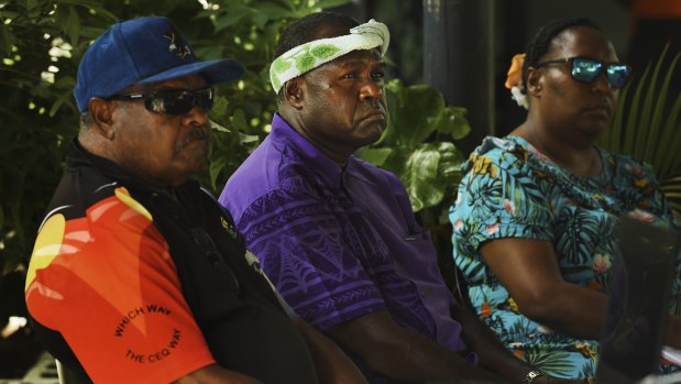 Reverend Stanley Marama (centre) during the Mabo Day event on Boigu Island in the Torres Strait on June 3. 