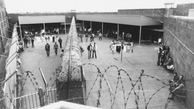 Prisoners in the exercise yard at Pentridge Prison in 1983.