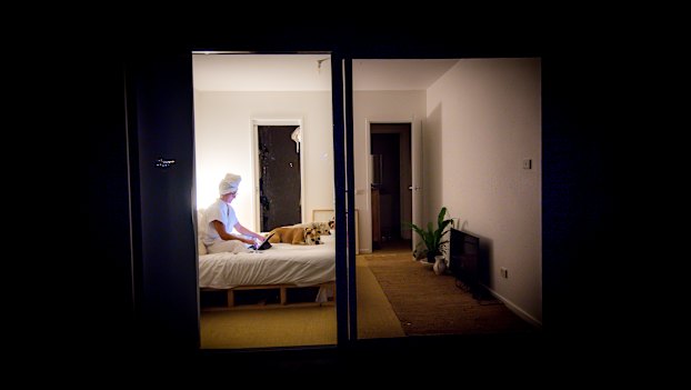 Jane Marshall with her dogs Maggie and Morgaine.