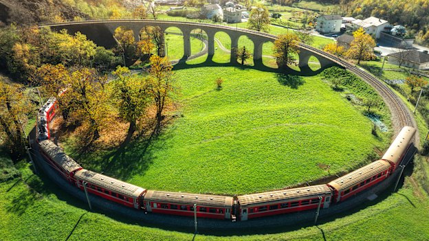 Round trip: The Brusio loop is a key part of the World Heritage-listed Rhaetian Railway which the Bernina Express traverses.