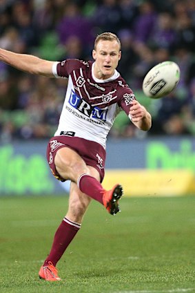 Daly Cherry-Evans kicks the winning drop goal last weekend against the Storm.