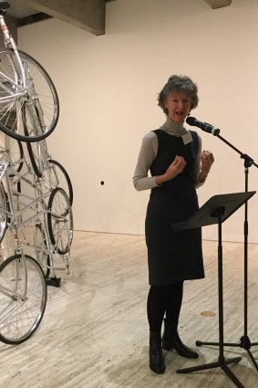 Jenny McMahon gives a talk at the Art Gallery of NSW in Sydney in 2017.