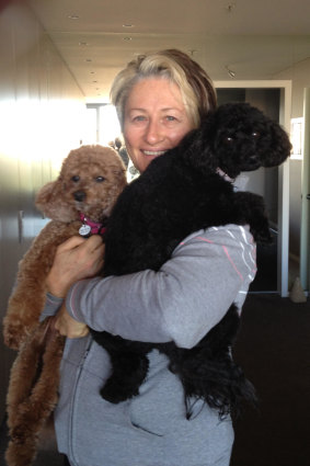 Professor Kerryn Phelps with dogs Lulu (brown) and Paris.