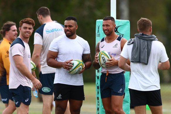 Andrew Kellaway, Samu Kerevi and Quade Cooper at the Wallabies’ camp in January.