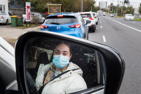 Ashleigh Phillips spent hours waiting for a COVID test on Tuesday morning at Maidstone, near Highpoint Shopping Centre, where the queue stretched for more than a kilometre.