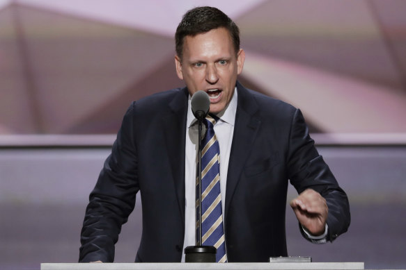 Entrepreneur Peter Thiel speaks during the final day of the Republican National Convention in Cleveland in 2016. 