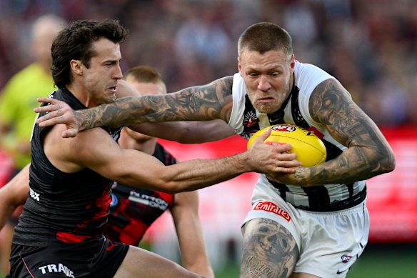 You’re not stopping me: Jordan De Goey brushes off Andy McGrath.