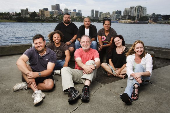 McGovern meets with Indigenous writers working on the ABC series <i>Redfern Now</i> in 2010, from back, left to right,  Adrian Wills, Steven McGregor, Tamara Whyte; middle row, Dennis Simmons, Danielle MacLean. front row, Jon Bell, Jimmy McGovern and Michelle Blanchard. 