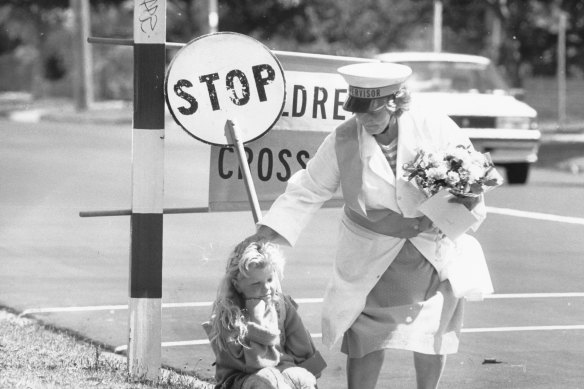 Yvonne Wilson in 1989 at the Preston crossing she supervised for 12 years.