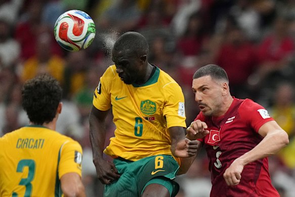 Jason Geria in the Socceroo’s first game against Turkey.