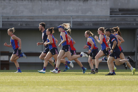 The Bulldogs' AFLW side training at Whitten Oval in December.