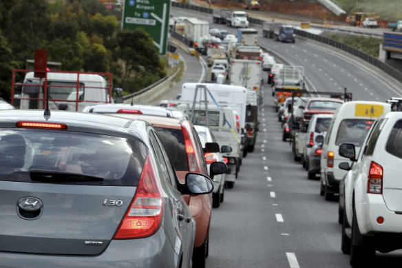 Traffic congestion on the Western Ring Road in Melbourne.