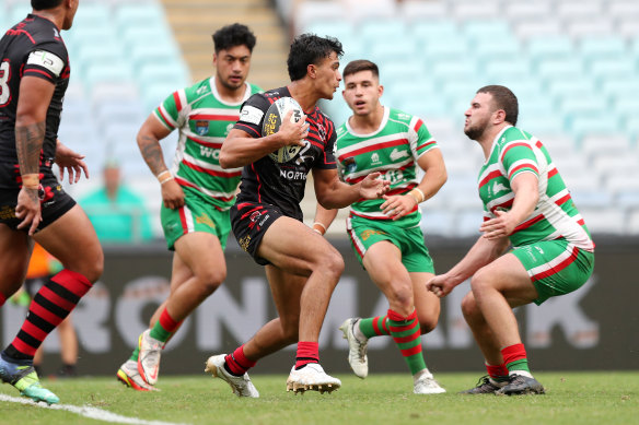 Joseph Suaalii takes a hit-up against Souths in his NSW Cup comeback from injury.
