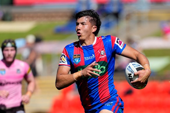  Marcus D’Acre in action for Newcastle against Penrith in the NSW Cup this season.