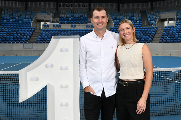 Storm and Loughlin Hunter celebrate her ascension to the No.1 doubles ranking.