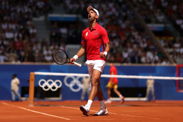 Novak Djokovic during the gold medal match against Carlos Alcaraz at the 2024 Paris Games.