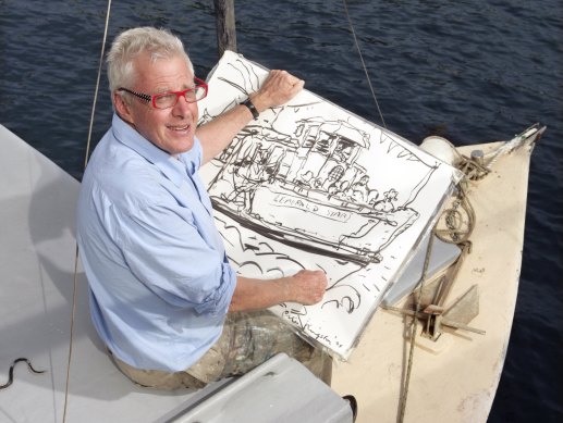 Peter Kingston at work on his boat in Lavender Bay in 2010.