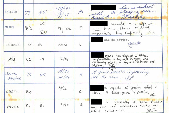 A school report from 1986