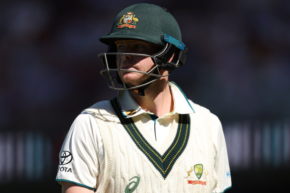 Steve Smith walks off after making 12 on Wednesday in his first knock as a Test opener.
