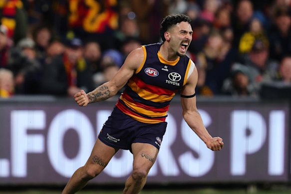 Crow Izak Rankine celebrating a goal earlier in the season.