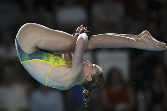 Ellie Cole competing in the 10-metre platform semifinal at the Paris Olympic Games. 