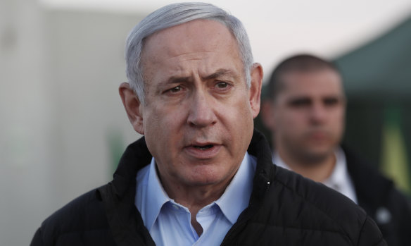 Israeli Prime Minister Benjamin Netanyahu visits an Israeli army base in the Golan Heights on Sunday.