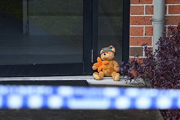 A teddy bear near the crime scene.