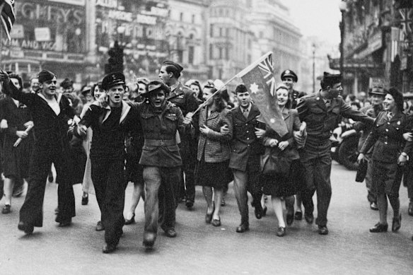 The streets of London erupted in joy as victory in Europe was declared.