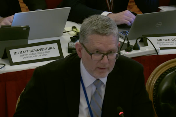 Queensland Under Treasurer Paul Williams appearing before Tuesday’s state budget estimates hearing.