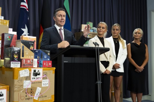 Health Minister Mark Butler delivers a press conference on vaping restrictions earlier this year.