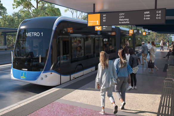 How Brisbane’s Metro buses might appear at Brisbane Airport in the future.