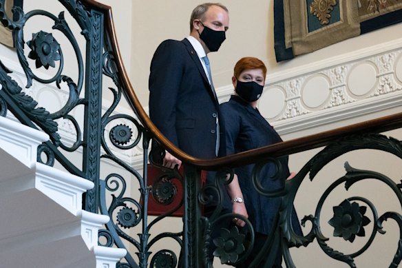 British Foreign Secretary Dominic Raab held bilateral talks with his Australian counterpart Marise Payne at his residence in London on Wednesday.