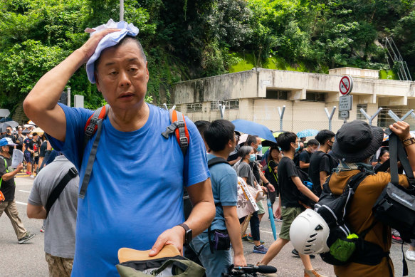 Media tycoon Jimmy Lai at a protest march last year. Lai is one of the few prominent Hong Kong business people openly supporting the protesters.