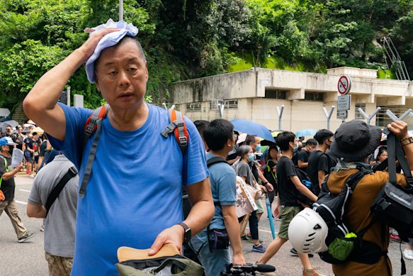 Media tycoon Jimmy Lai at a protest march last year. Lai is one of the few prominent Hong Kong business people openly supporting the protesters.