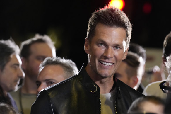 Tom Brady, a cast member and producer of 80 for Brady, on the red carpet at the premiere of the film on January 31.