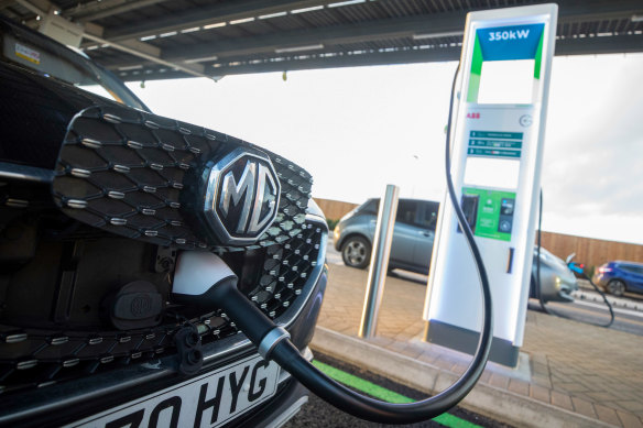 An MG ZS EV receiving a charge.