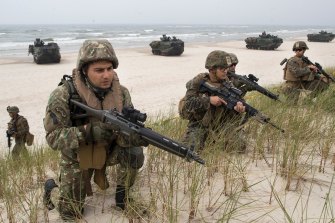 US Marines take a part in a NATO exercise, BALTOPS 2018, in Lithuania.