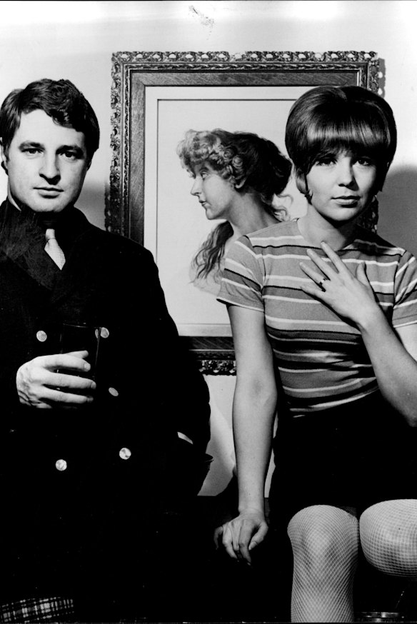 Designer Prue Acton wearing her own designs in 1966, with then husband Mike Treloar.