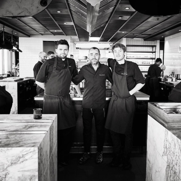 Allen with Shannon Bennett (centre) and Vue de Monde’s head chef  Chris Marshall in 2019. 