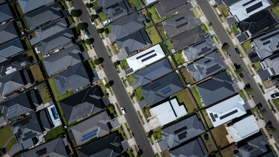 Solar panels on rooftops in western Sydney.