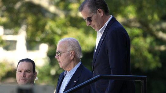US President Joe Biden and his son Hunter leave St. Edmond Catholic Church in Rehoboth Beach, Delaware on Saturday.