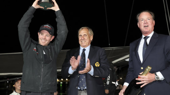 John Winning and John Winning Jr and crew aboard Andoo Comanche have taken line honours in the 2022 Sydney to Hobart yacht race