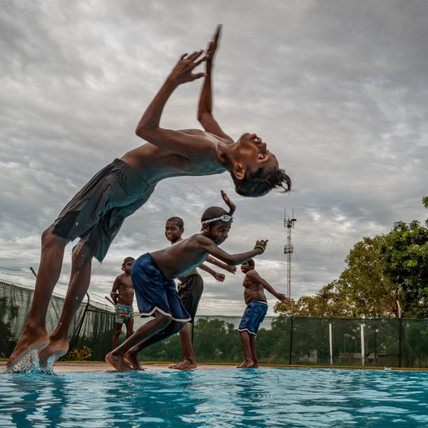Children at the local swimming pool in Bidyadanga, Western Australia.
