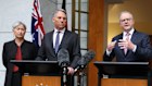 Foreign Affairs Minister Penny Wong, Deputy Prime Minister and Defence Minister Richard Marles, Prime Minister Anthony Albanese and Minister for Climate Change and Energy Chris Bowen during a press conference at Parliament House in Canberra on Tuesday 10 March 2026.
